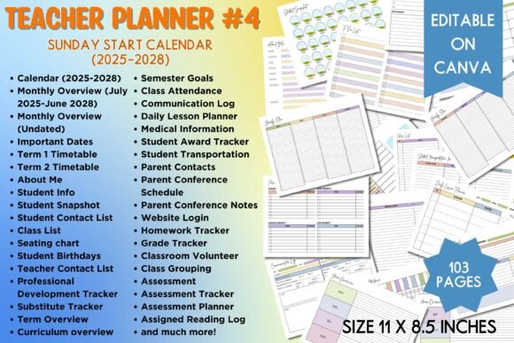 Download Teacher Planner #4 (Sun Start Calendar) - Calendar Collection